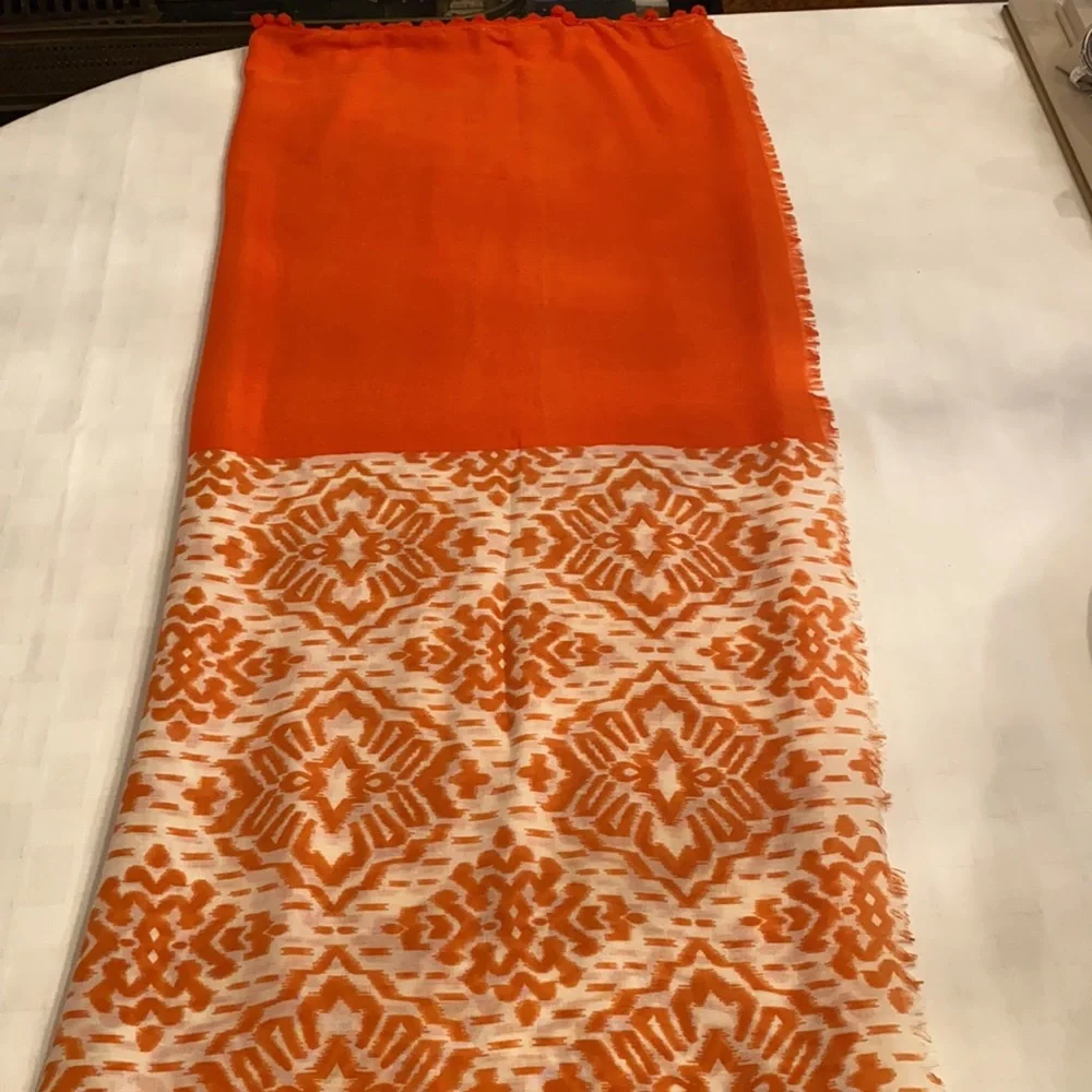 Orange and White Ikat Print Scarf Shawl Wrap with Pompoms UT Auburn Gators